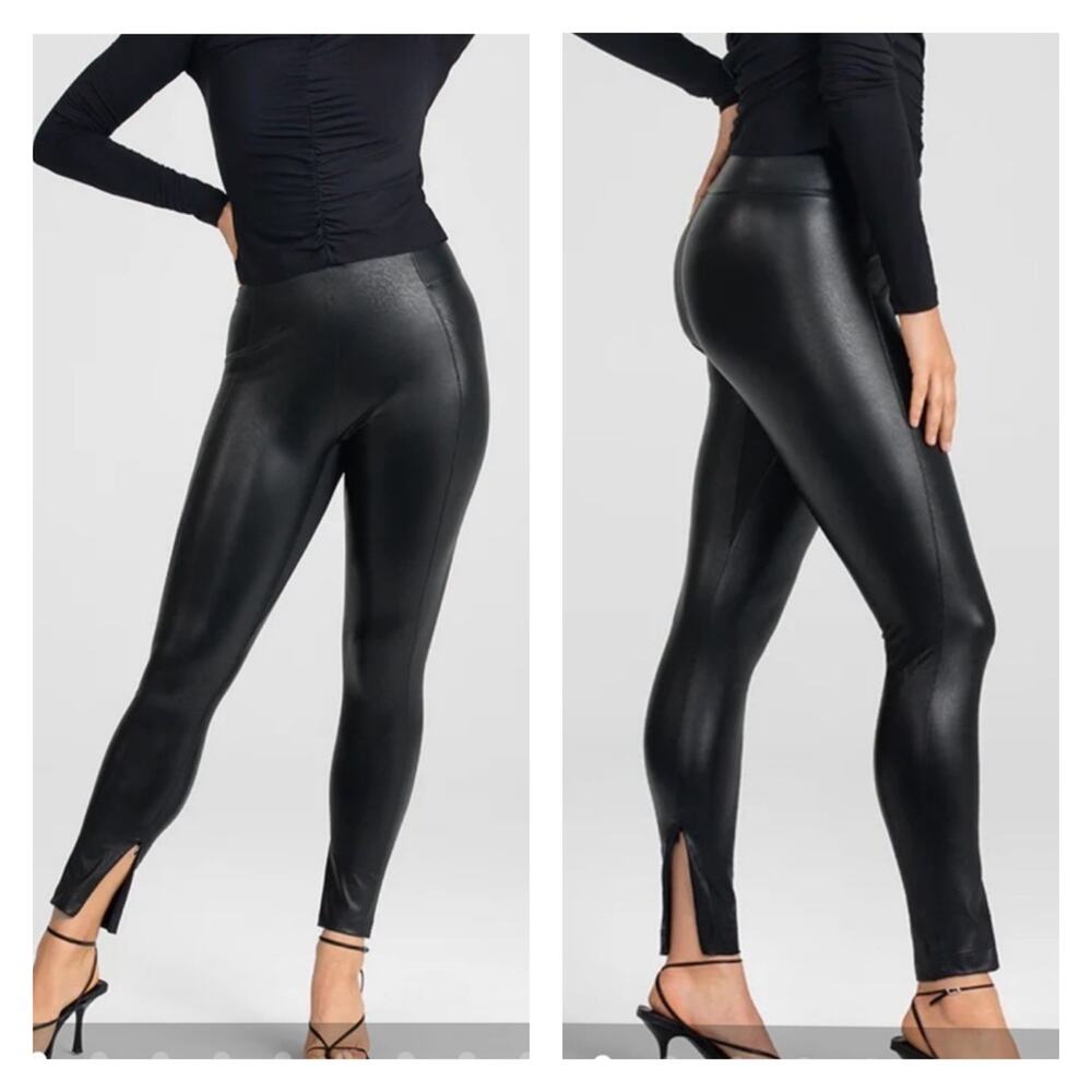 Honeylove Faux Leather High Rise Curve Enhancing‎ Smoothing Leggings L Black